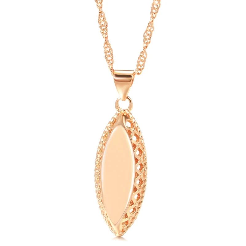 Sophisticated 585 Rose Gold Weaving Rhombus Pendant Necklace