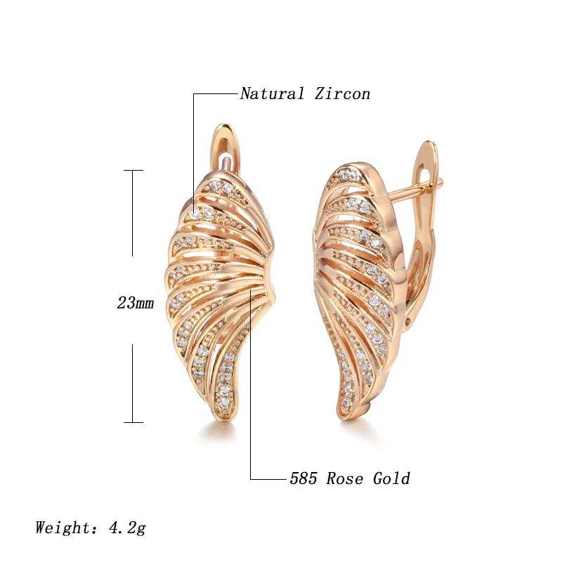 Sophisticated 585 Rose Gold Wing Dangle Earrings with Dazzling Natural Zircon