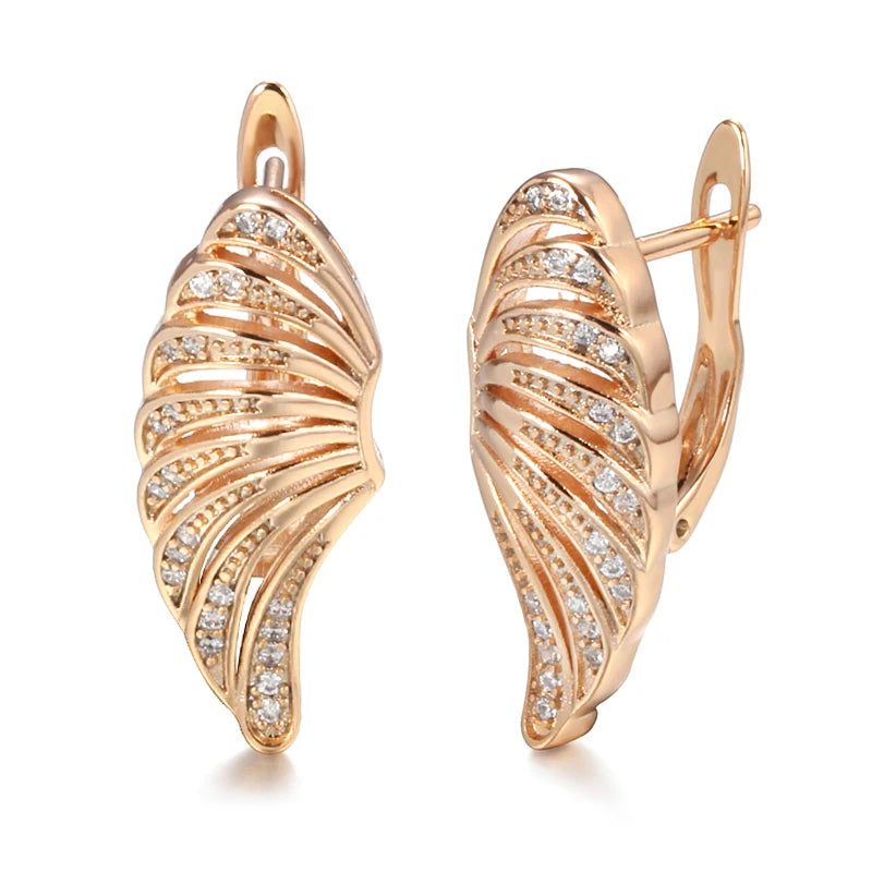 Sophisticated 585 Rose Gold Wing Dangle Earrings with Dazzling Natural Zircon