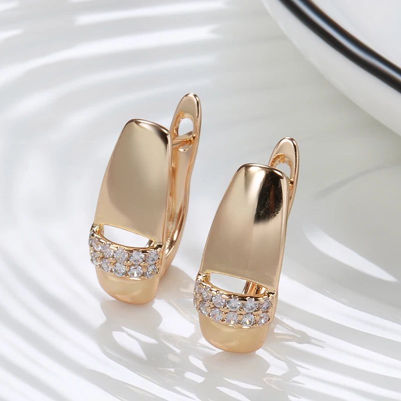 Sophisticated 585 Rose Gold Zircon Drop Earrings - Trendy Glossy Geometric Jewelry