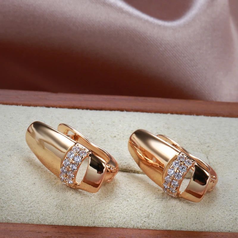 Sophisticated 585 Rose Gold Zircon Drop Earrings - Trendy Glossy Geometric Jewelry