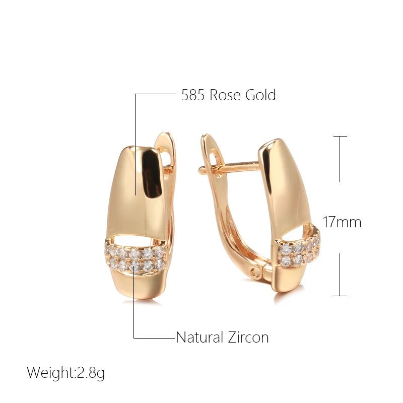 Sophisticated 585 Rose Gold Zircon Drop Earrings - Trendy Glossy Geometric Jewelry