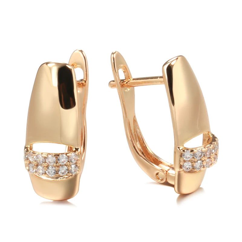 Sophisticated 585 Rose Gold Zircon Drop Earrings - Trendy Glossy Geometric Jewelry