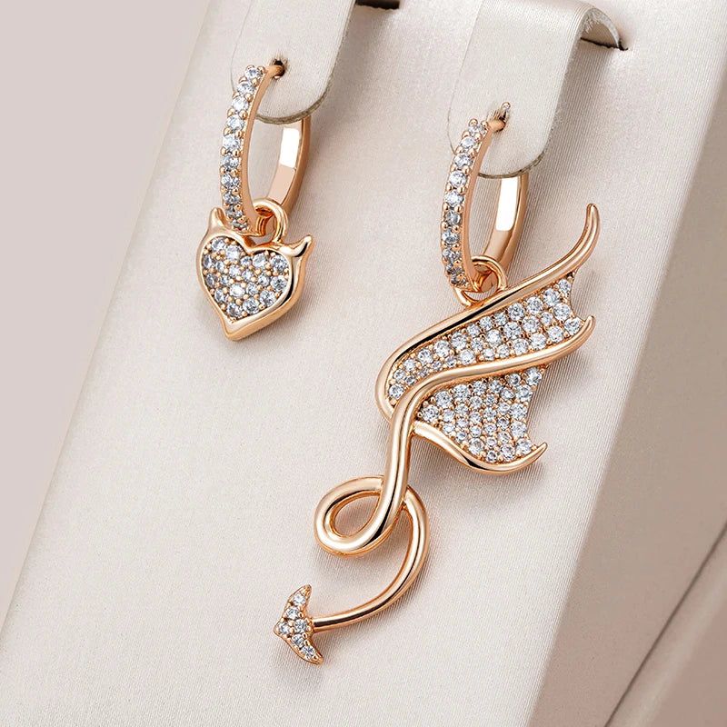 Sophisticated Asymmetrical Rose Gold Drop Earrings with White Natural Zircon