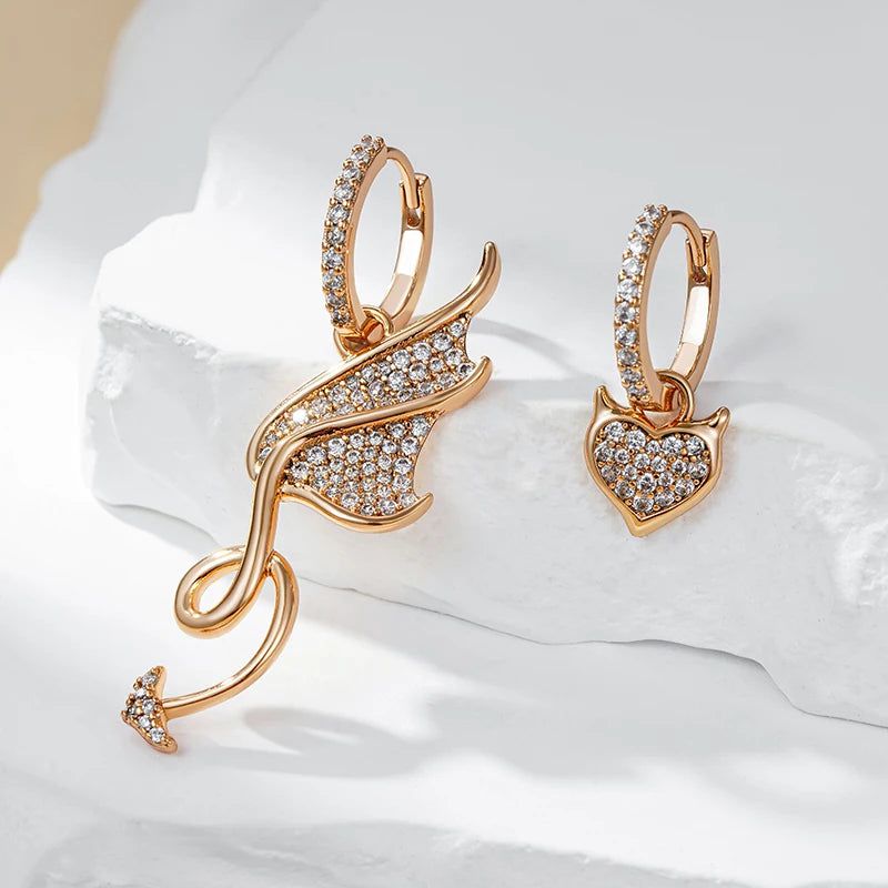 Sophisticated Asymmetrical Rose Gold Drop Earrings with White Natural Zircon