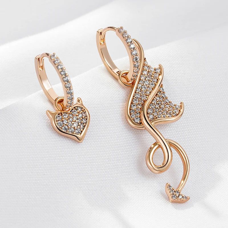 Sophisticated Asymmetrical Rose Gold Drop Earrings with White Natural Zircon