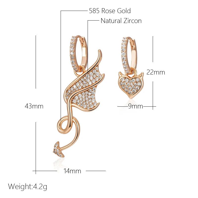 Sophisticated Asymmetrical Rose Gold Drop Earrings with White Natural Zircon