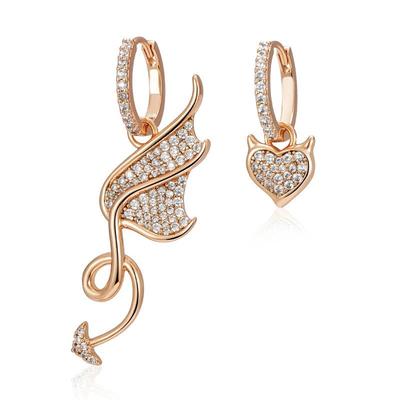 Sophisticated Asymmetrical Rose Gold Drop Earrings with White Natural Zircon