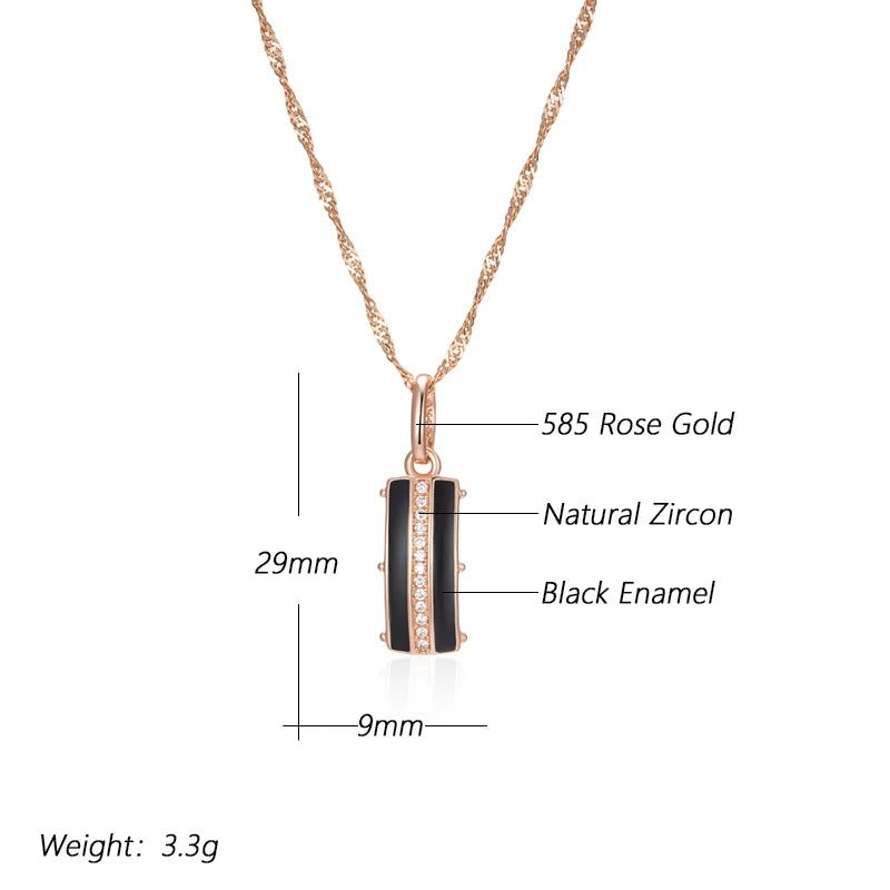 Sophisticated Black Enamel Geometric Pendant Necklace in 585 Rose Gold with Natural Zircon Accents