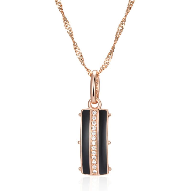 Sophisticated Black Enamel Geometric Pendant Necklace in 585 Rose Gold with Natural Zircon Accents