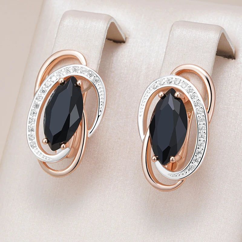 Sophisticated Black Natural Zircon Dangle Earrings in Luxury Rose Gold Finish