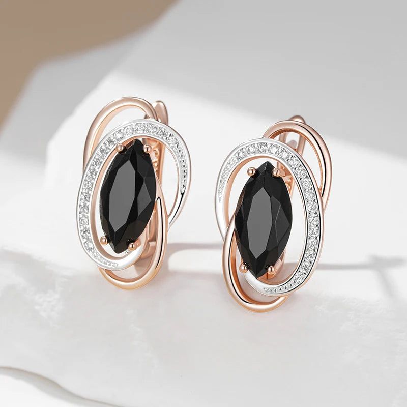 Sophisticated Black Natural Zircon Dangle Earrings in Luxury Rose Gold Finish