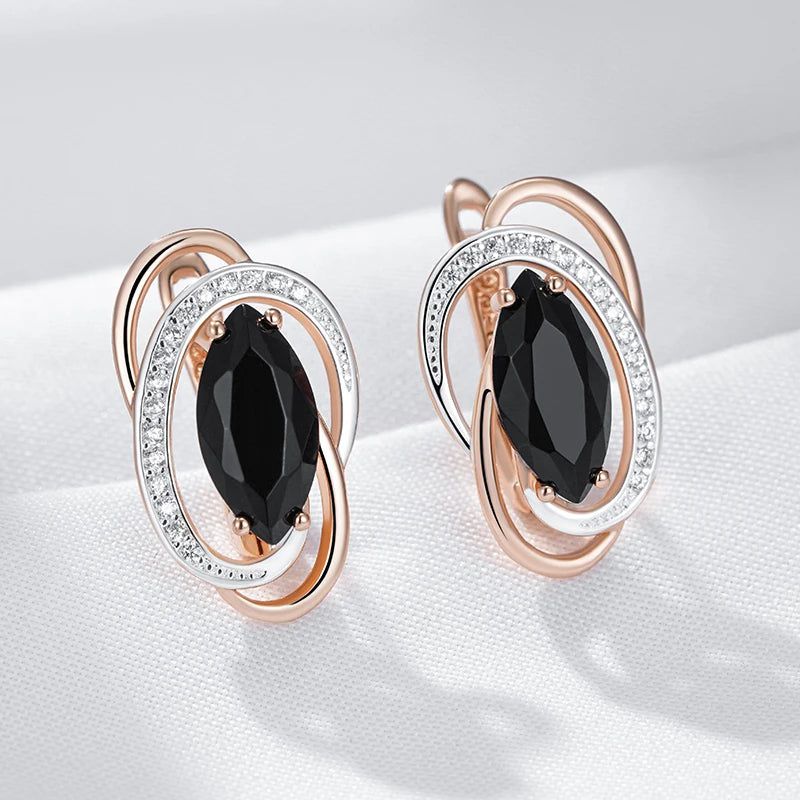 Sophisticated Black Natural Zircon Dangle Earrings in Luxury Rose Gold Finish