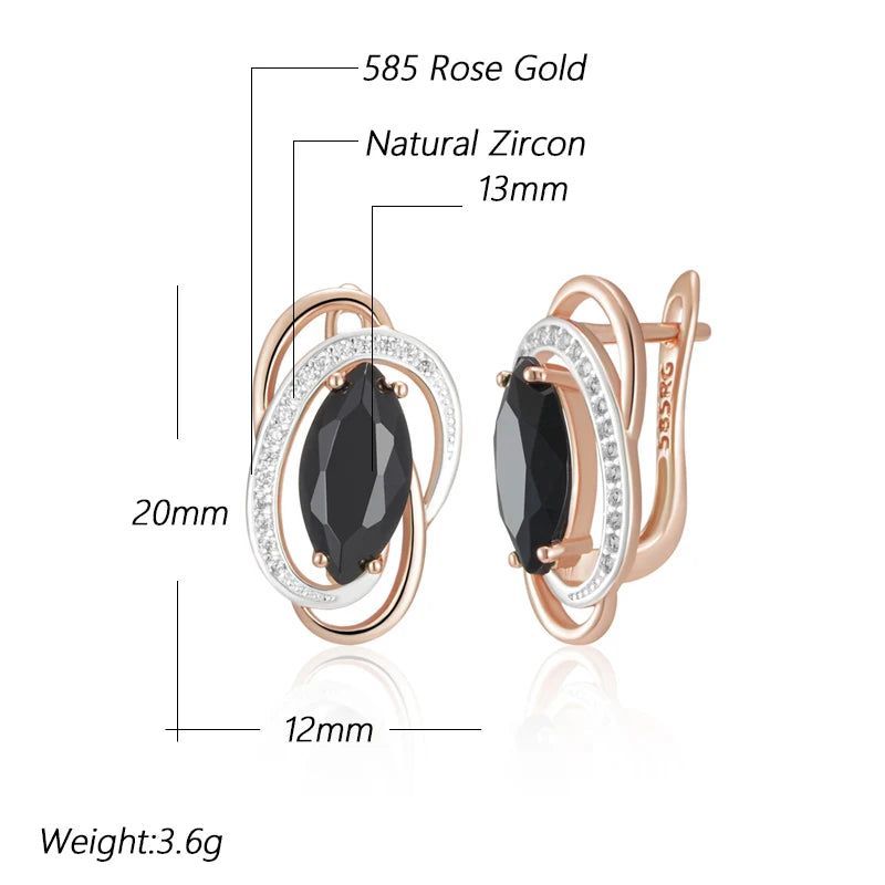 Sophisticated Black Natural Zircon Dangle Earrings in Luxury Rose Gold Finish