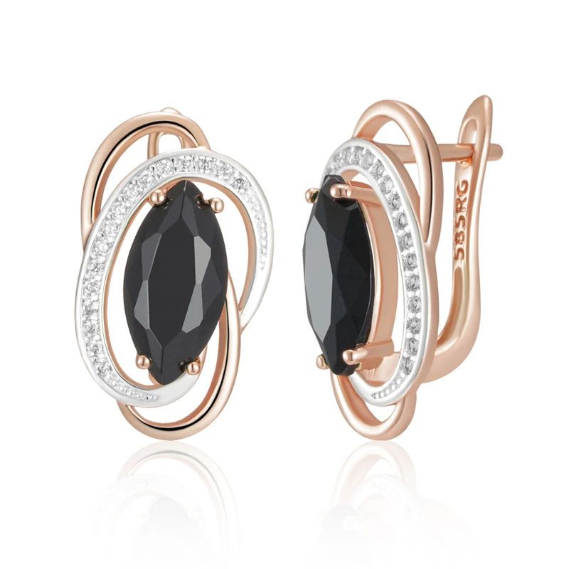 Sophisticated Black Natural Zircon Dangle Earrings in Luxury Rose Gold Finish