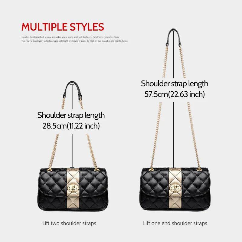 Sophisticated Diamond Lattice Crossbody Bag for Women - Foxer Shoulder Handbag with Chain Strap in Black