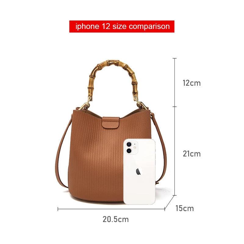 Sophisticated Foxer Leather Bucket Handbag for Women - High-Quality Cowhide Crossbody Tote