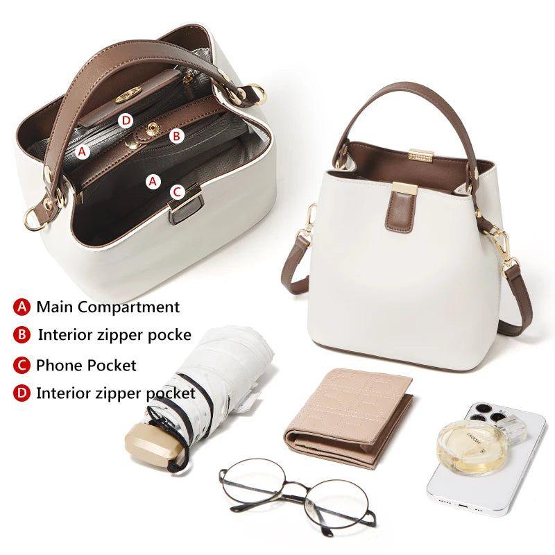 Sophisticated Foxer Split Leather Bucket Bag - Stylish Women's Handbag & Tote with Large Capacity