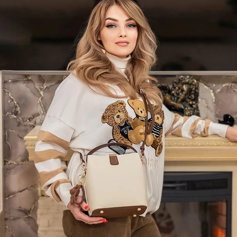 Sophisticated Foxer Split Leather Bucket Bag - Stylish Women's Handbag & Tote with Large Capacity