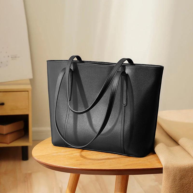 Sophisticated Foxer Split Leather Handbag for Women - Versatile Commuter Tote with Large Capacity