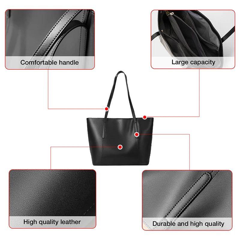 Sophisticated Foxer Split Leather Handbag for Women - Versatile Commuter Tote with Large Capacity