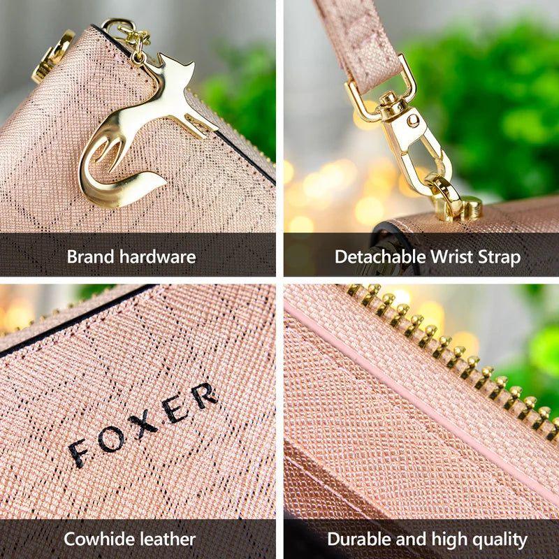 Sophisticated Foxer Women's Bifold Leather Wallet with Wristlet - Fashionable Clutch and Card Holder