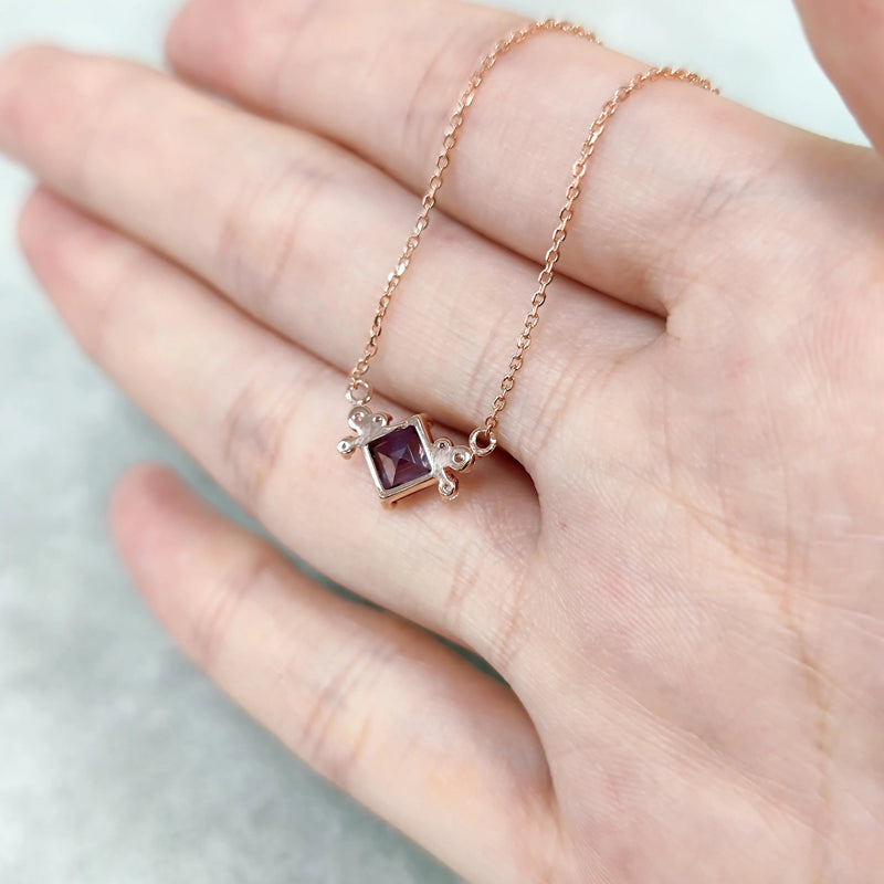 Square 5x5mm Color Change Lab Alexandrite Pendant Necklace