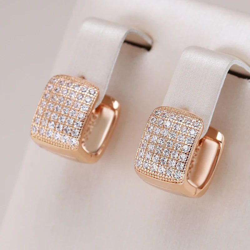 Square Elegance: 585 Rose Gold Drop Earrings with Natural Zircon Accents