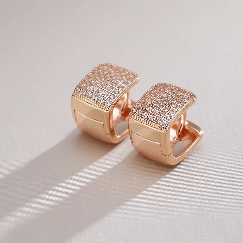 Square Elegance: 585 Rose Gold Drop Earrings with Natural Zircon Accents