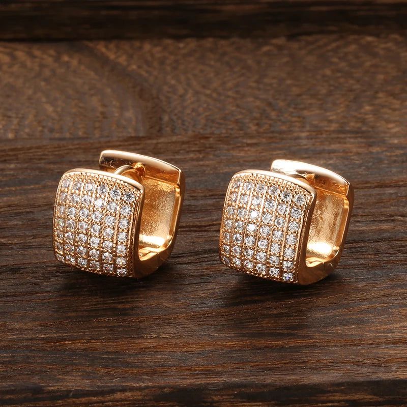 Square Elegance: 585 Rose Gold Drop Earrings with Natural Zircon Accents