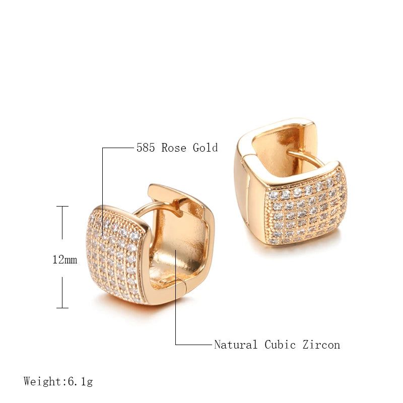 Square Elegance: 585 Rose Gold Drop Earrings with Natural Zircon Accents