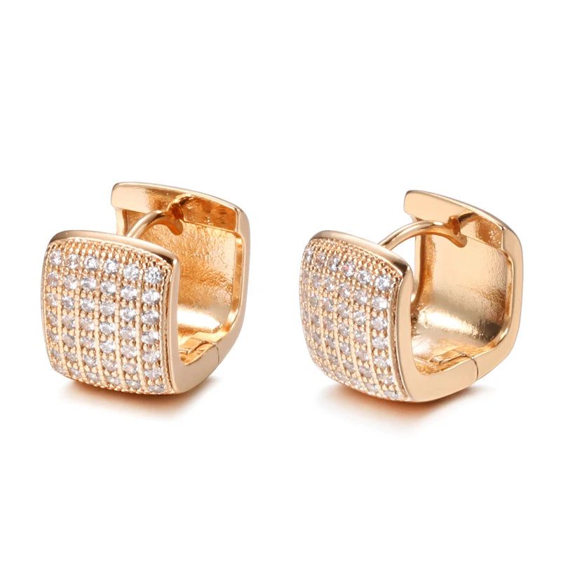 Square Elegance: 585 Rose Gold Drop Earrings with Natural Zircon Accents