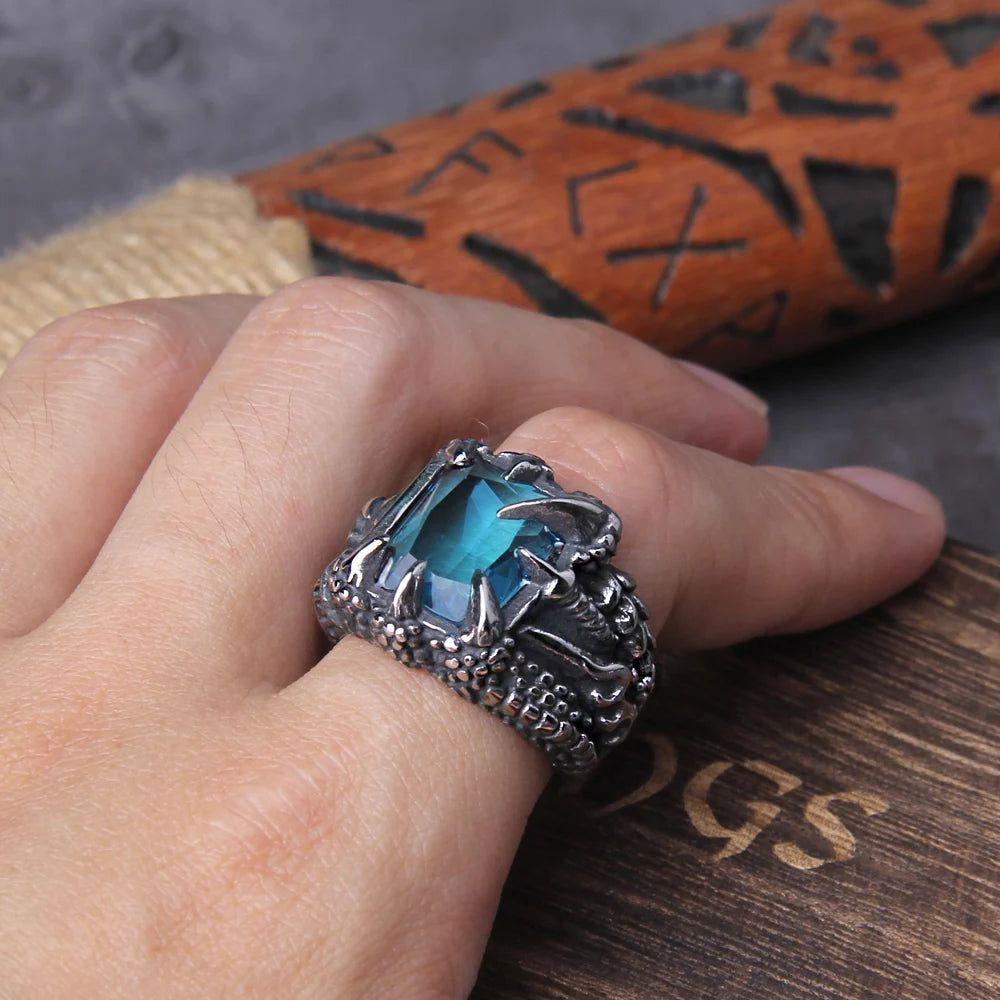 Stainless Steel NO Fade Punk Dragon Ring with Red CZ Stone in Elegant Wooden Box