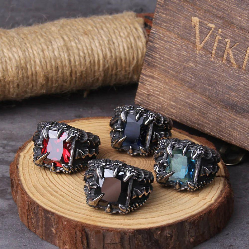 Stainless Steel NO Fade Punk Dragon Ring with Red CZ Stone in Elegant Wooden Box