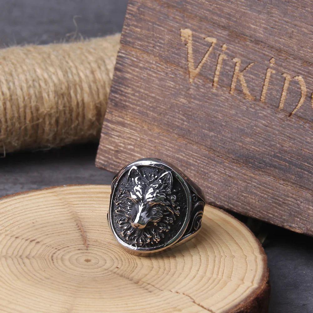 Stainless Steel Viking Wolf Ring with Wooden Gift Box - Timeless Men's Jewelry