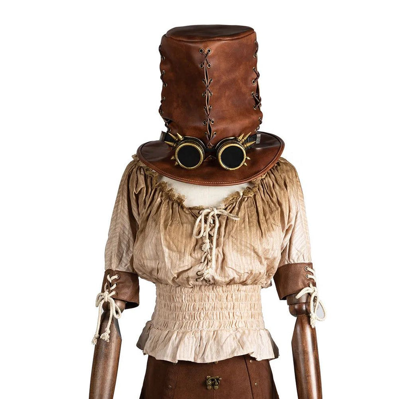 Steampunk Carnival Hat for Men and Women - Unisex Faux Leather Cosplay Headwear