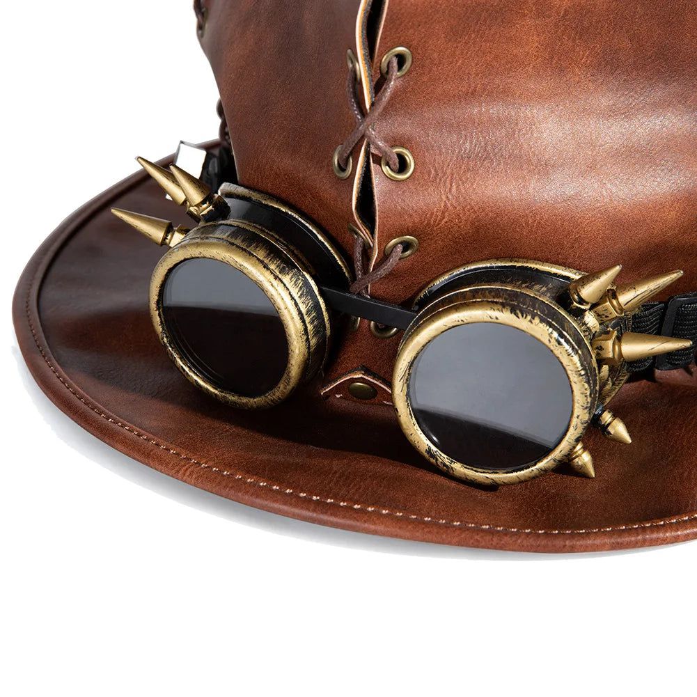 Steampunk Carnival Hat for Men and Women - Unisex Faux Leather Cosplay Headwear