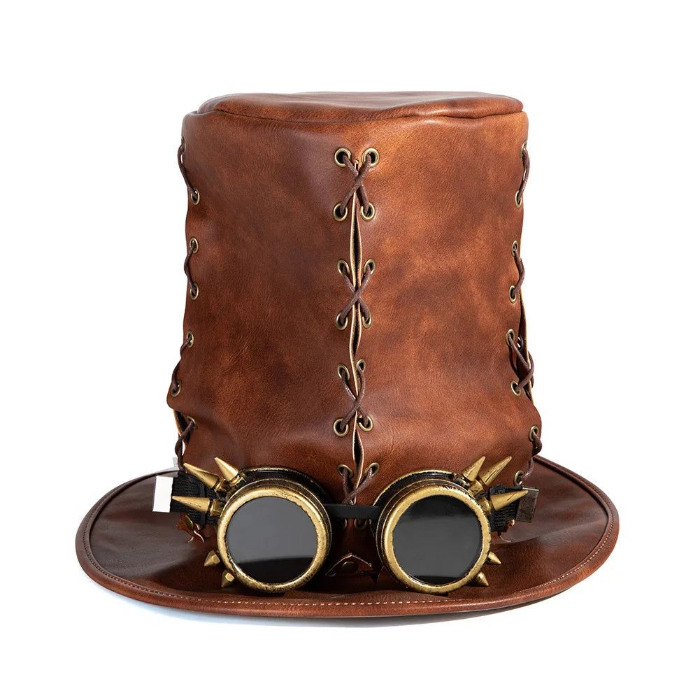 Steampunk Carnival Hat for Men and Women - Unisex Faux Leather Cosplay Headwear