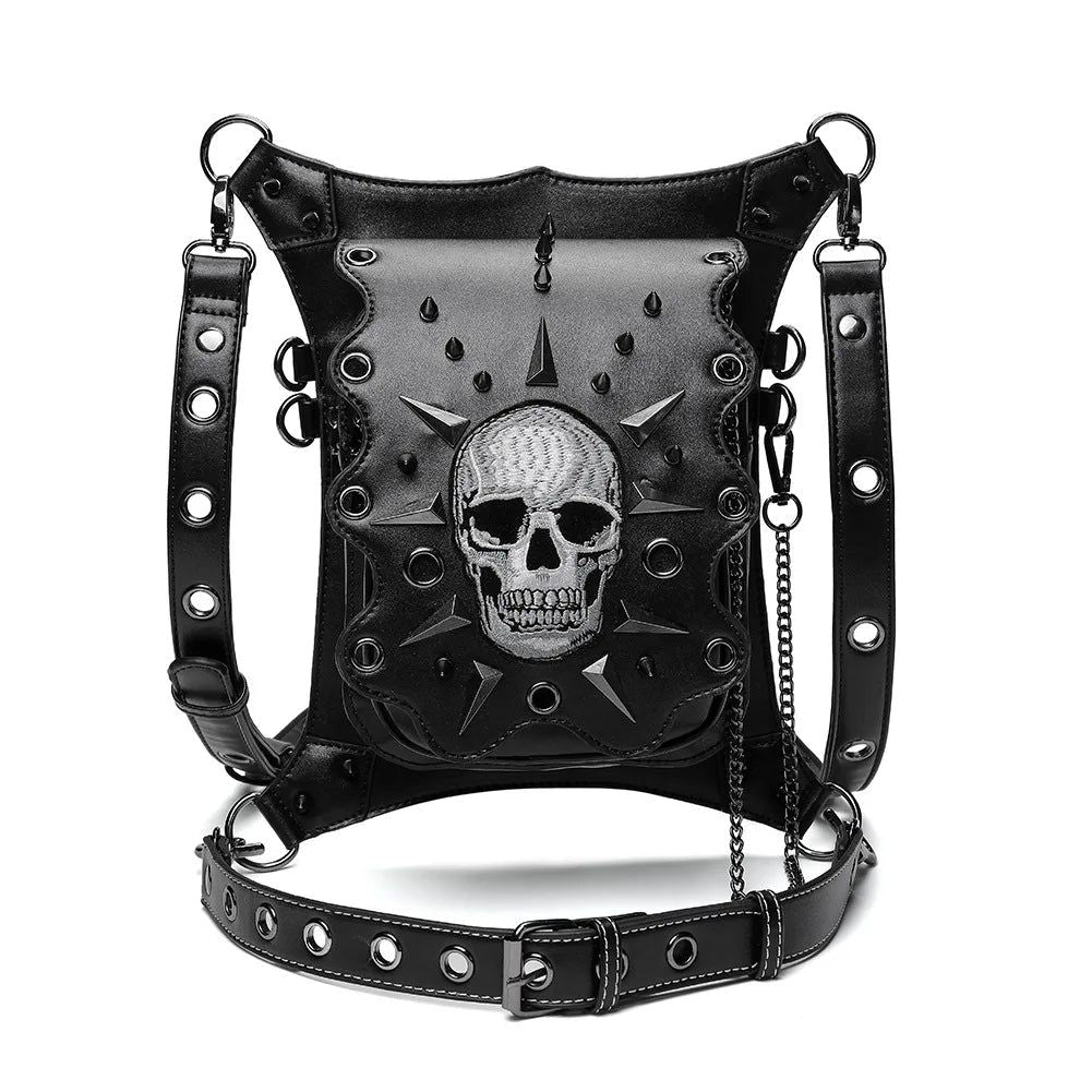 Steampunk Skull Motif Waist Bag for Bikers - Gothic Fanny Pack and Crossbody Pouch