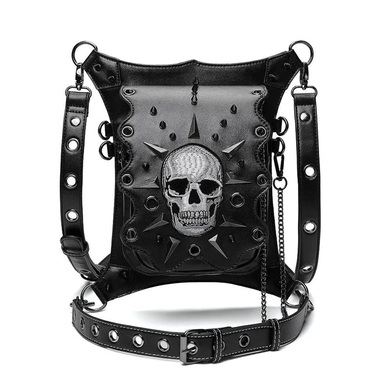 Steampunk Skull Motif Waist Bag for Bikers - Gothic Fanny Pack and Crossbody Pouch