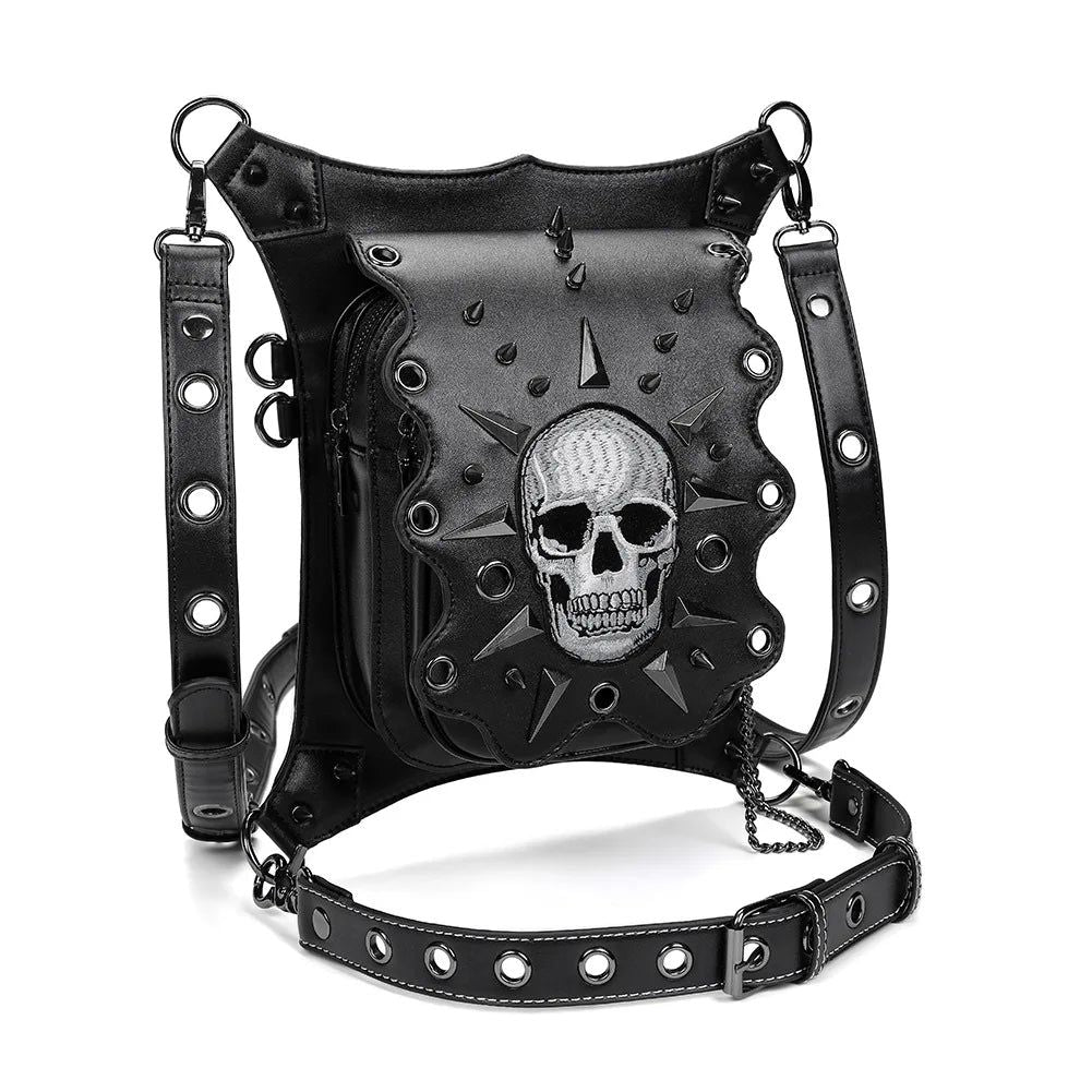 Steampunk Skull Motif Waist Bag for Bikers - Gothic Fanny Pack and Crossbody Pouch