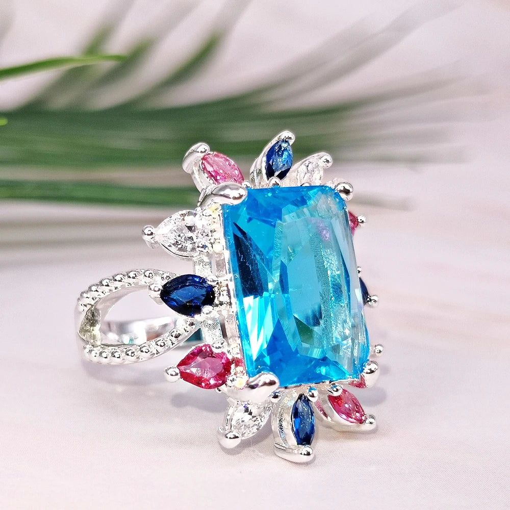 Stunning 14mm Cocktail Ring with Multi-Colored Zirconia