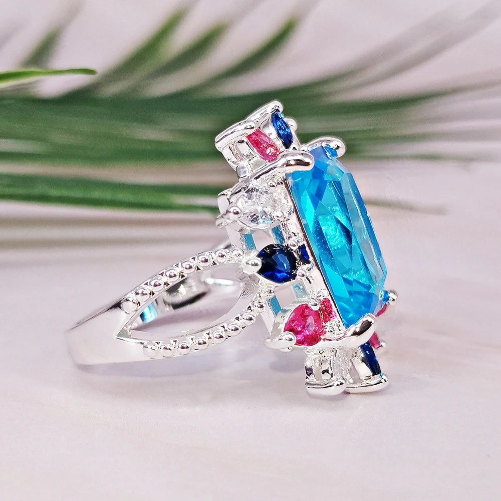 Stunning 14mm Cocktail Ring with Multi-Colored Zirconia