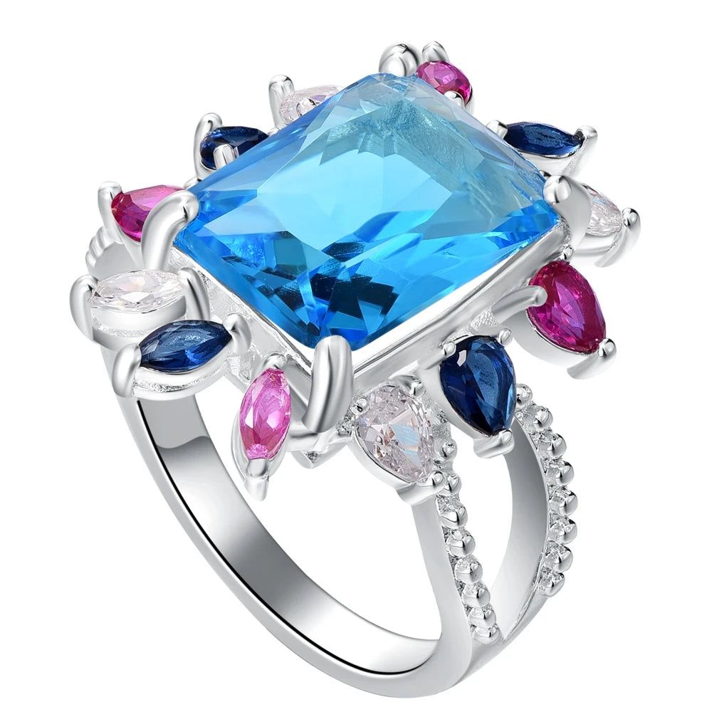 Stunning 14mm Cocktail Ring with Multi-Colored Zirconia