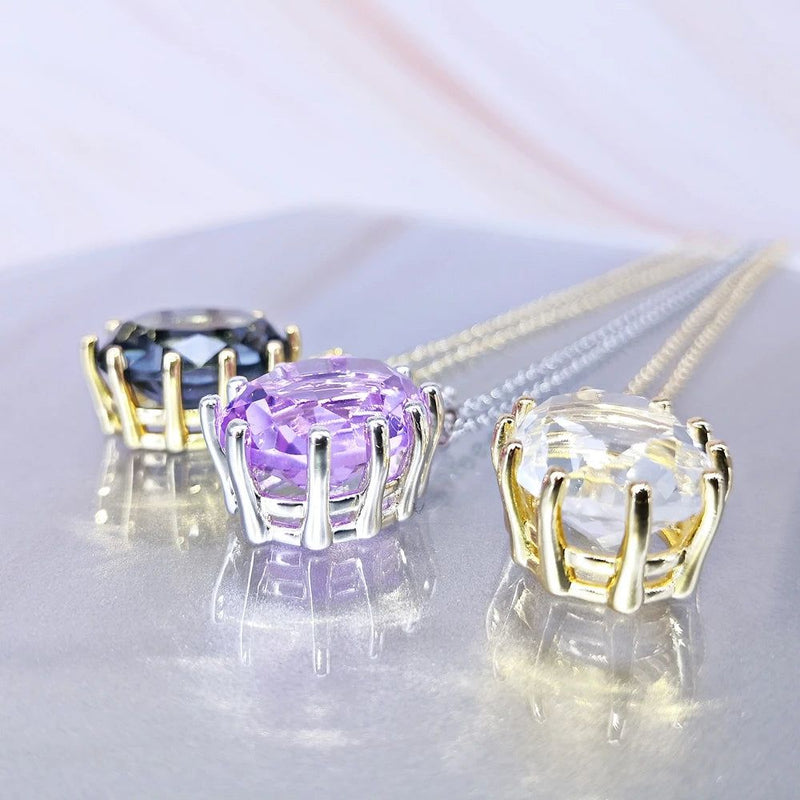 Stunning 18mm Zircon Pendant Necklace with Prong Setting in 3 Elegant Colors