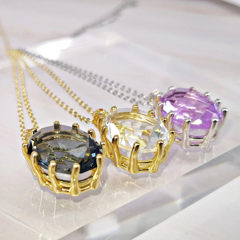 Stunning 18mm Zircon Pendant Necklace with Prong Setting in 3 Elegant Colors