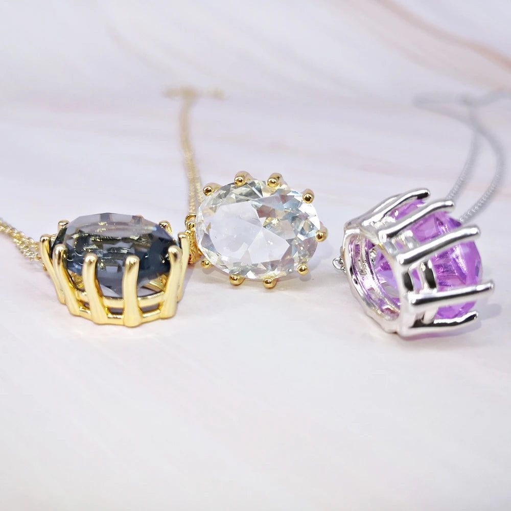 Stunning 18mm Zircon Pendant Necklace with Prong Setting in 3 Elegant Colors