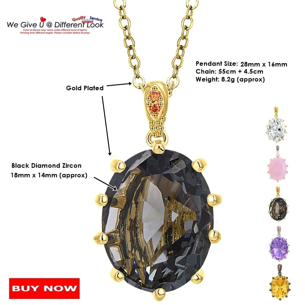 Stunning 18mm Zircon Pendant Necklace with Prong Setting in 3 Elegant Colors