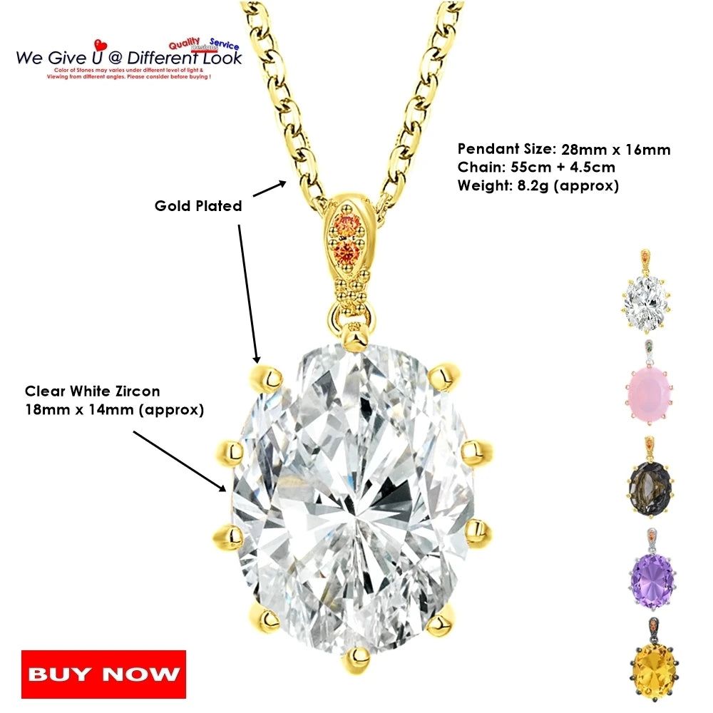 Stunning 18mm Zircon Pendant Necklace with Prong Setting in 3 Elegant Colors