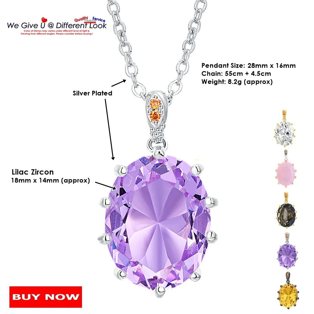 Stunning 18mm Zircon Pendant Necklace with Prong Setting in 3 Elegant Colors